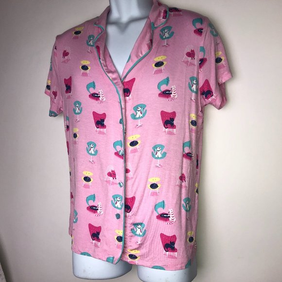Nite Nite Munki Munki Pink w/Cats Sleep Shirt M - Picture 1 of 9